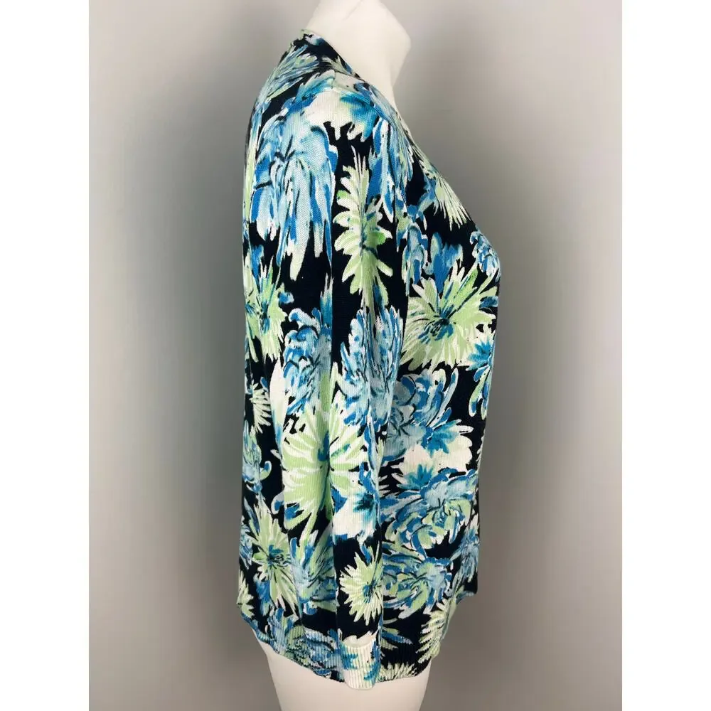Emaline Blue Green Floral Cardigan XL